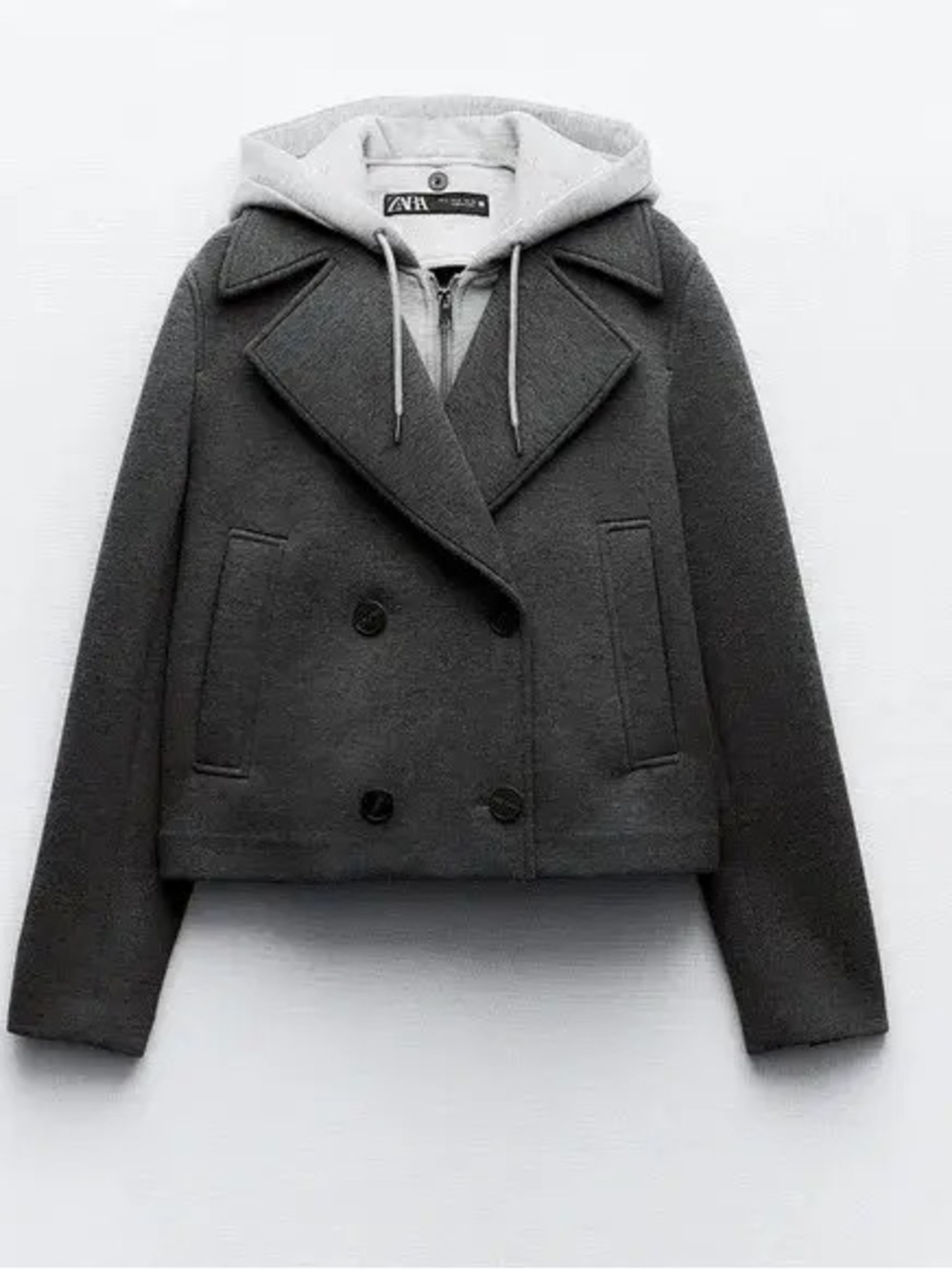 Zara CONTRASTING HOODED CROPPED JACKET